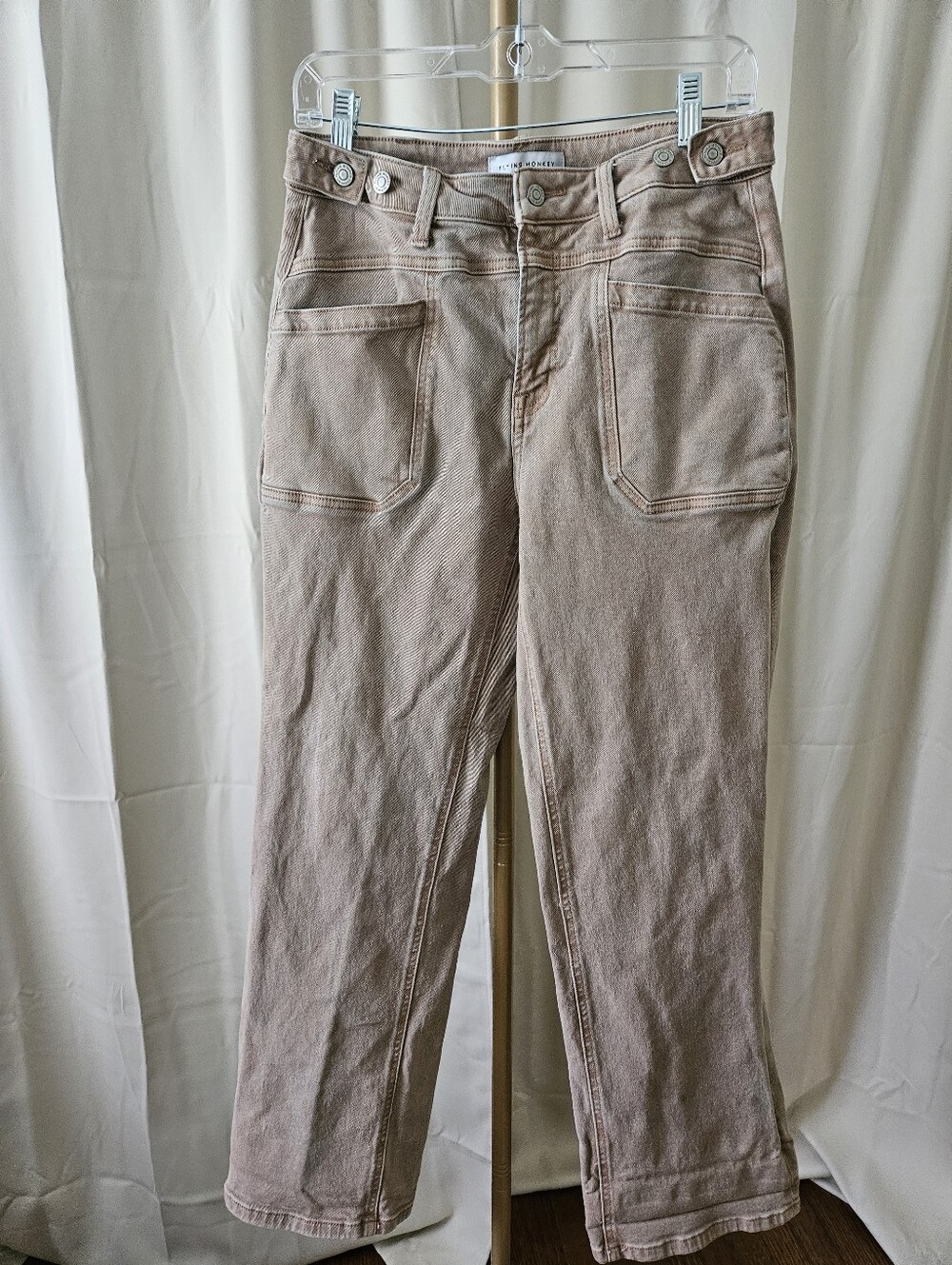 Flying Monkey Wide Leg Tan Denim Jeans Sz 28 🤎 - Picture 2 of 6